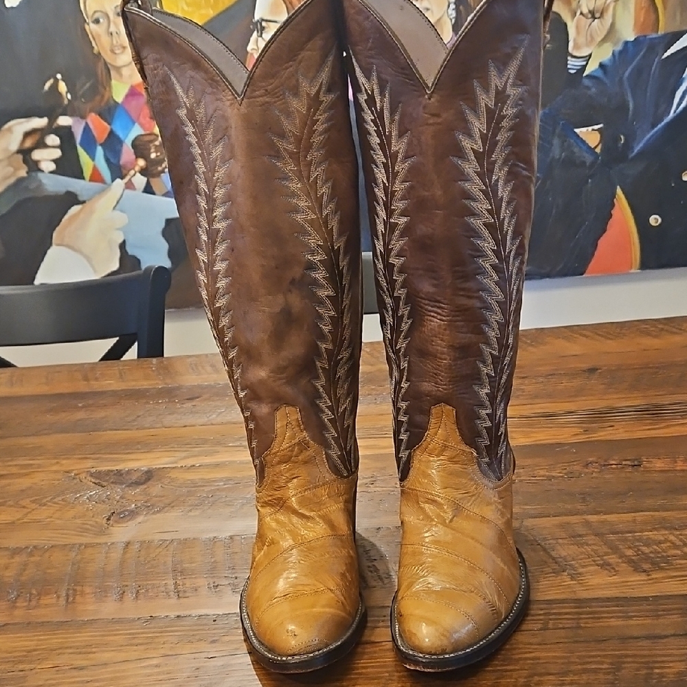 Rare Vintage Larry Mahan Western ELL Skin Leather  Cowboy Boots